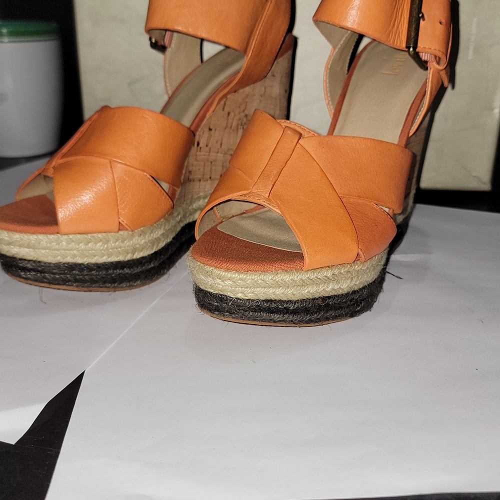 Levity Orange Platform Wedge Sandals